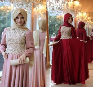 prom dress for muslim - lace chiffon robe de soiree high neck long donate prom dresses