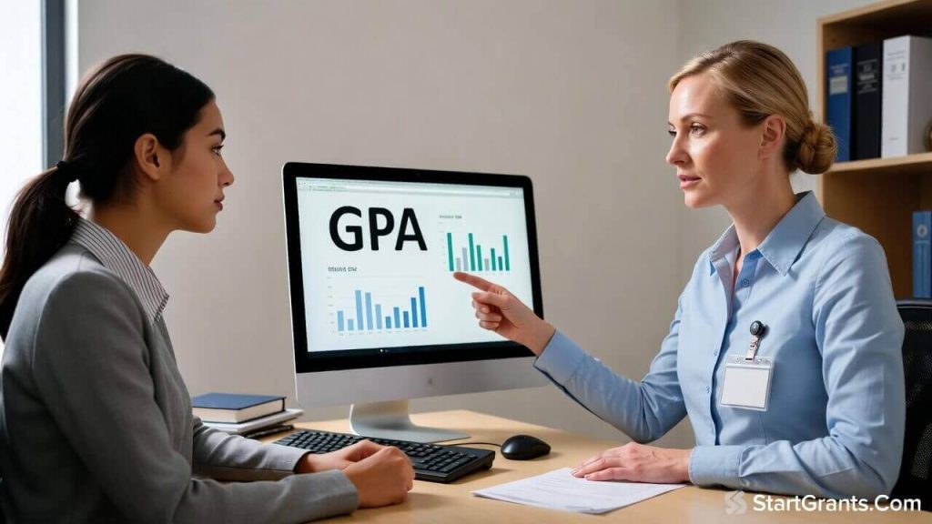 An academic advisor reviewing a Florida college student's transcript to ensure they meet the 2.0 GPA and 24-credit hour renewal requirement for the FSAG.