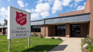 Exterior of the Salvation Army community center building, one of the main providers of emergency motel vouchers.