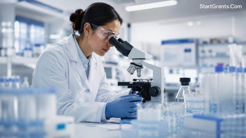 A medical researcher analyzing samples in a pediatric oncology laboratory.