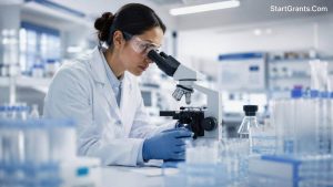 A medical researcher analyzing samples in a pediatric oncology laboratory.