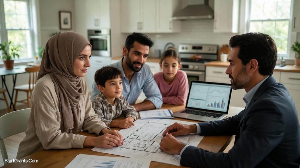 A Muslim family using a halal cash-out refinance to fund their home repairs.