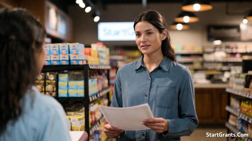 A volunteer holding a formal donation request letter preparing to pitch a local business manager