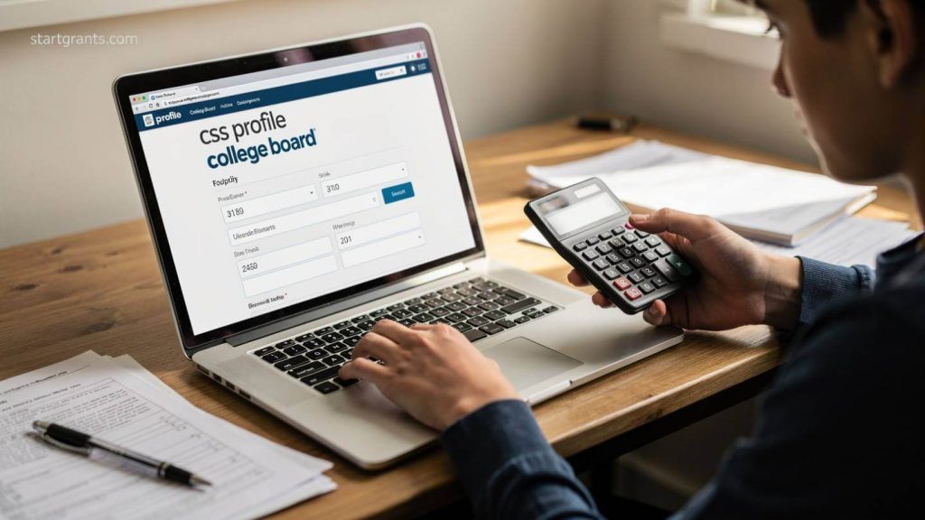 A student is filling out the CSS Profile form to fulfill the requirements for a Vanderbilt scholarship.