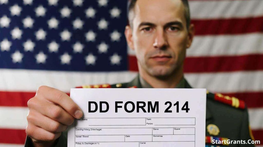 A close-up of a DD Form 214 Certificate of Release or Discharge from Active Duty, which is strictly required to claim military funeral benefits and Red Cross help.