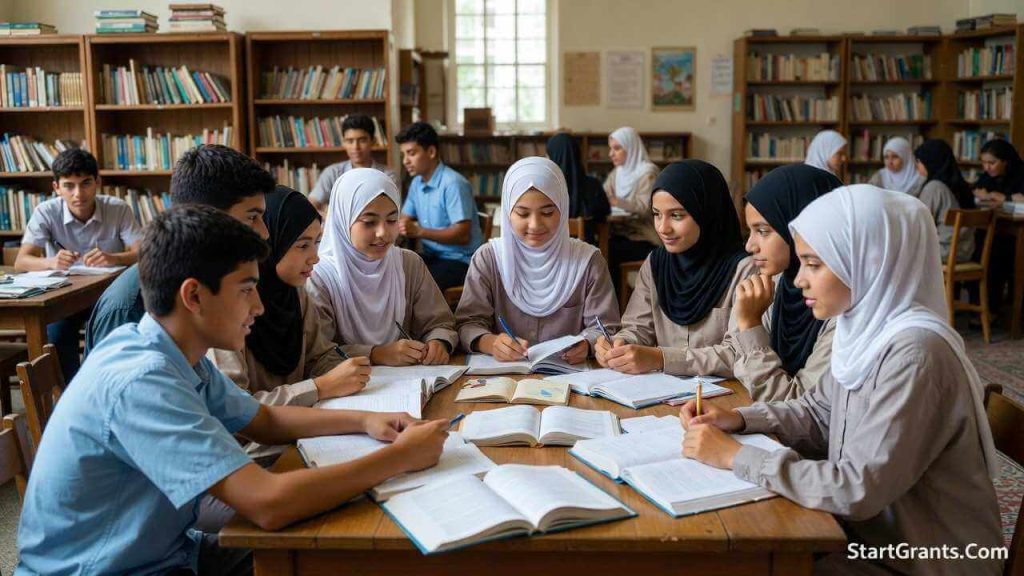 A group of Muslim youth participating in a grant-funded after-school program that combines academic tutoring with Islamic studies and community building.