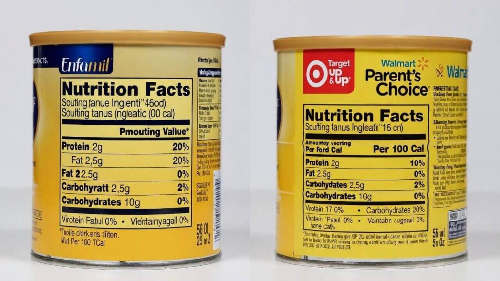 Comparing the nutrition label of a store brand formula against a name brand formula, showing they are identical.