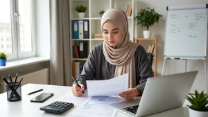 Muslim entrepreneur reviewing ethical financing options to avoid riba.