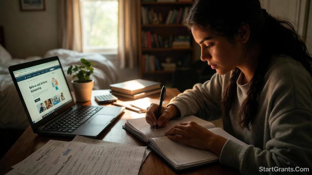 High school senior filling out local corporate scholarship applications to avoid massive national competition.