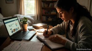 High school senior filling out local corporate scholarship applications to avoid massive national competition.