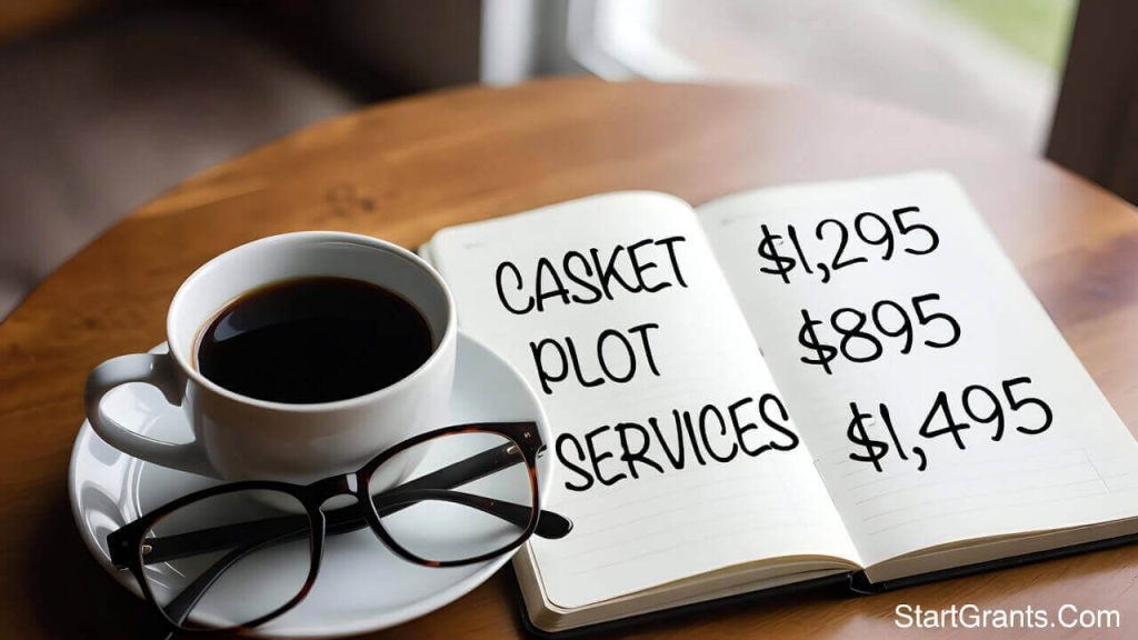 A handwritten, itemized budget breakdown showing the costs of a traditional funeral and burial