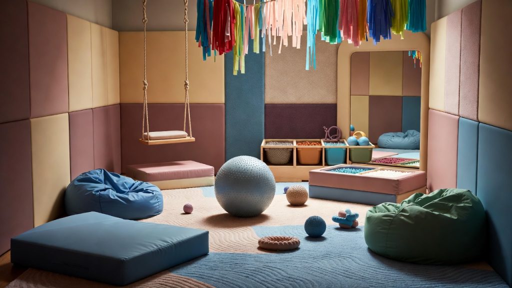 Sensory room equipment and calming furniture for special education students with autism.