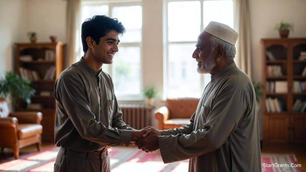 A young Muslim adult receiving Halal housing assistance and community support after leaving the foster care system.
