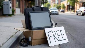 Free electronics and laptop left on the curb for trash pickup.