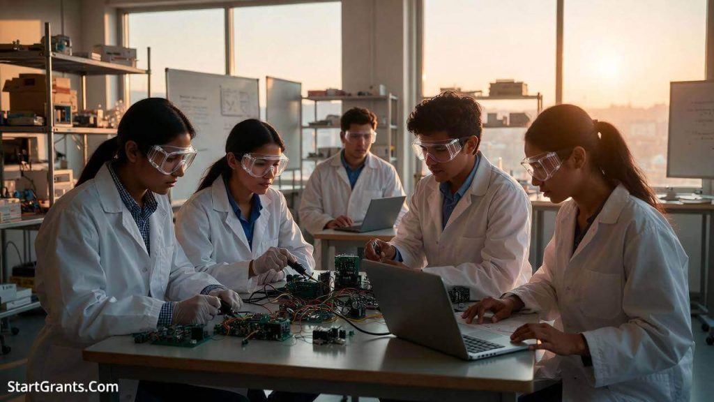 Native American students working on an environmental science project in a university lab