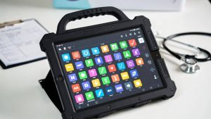 A dedicated speech-generating device (SGD) used for medical communication.