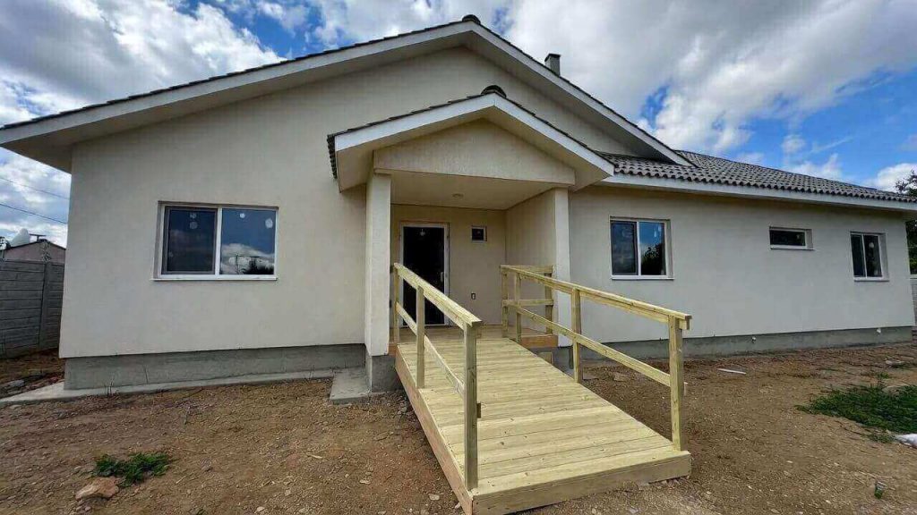 A newly constructed wheelchair ramp funded by The Home Depot Veteran Housing Grants