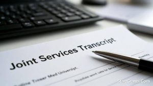 A Joint Services Transcript (JST) document being used to transfer military credits to an online university.