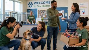 Volunteers helping an animal shelter through photography, car donations, and DIY toys.