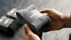 New thermal socks in packaging, the most requested item at homeless shelters.