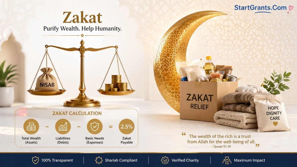 Islamic charity graphic representing Zakat-eligible non-profit organizations.