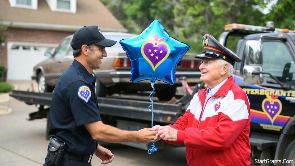 A tow truck picking up a donated vehicle to fund Purple Heart veteran support programs.