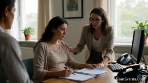 A caseworker conducting a VI-SPDAT housing assessment for an expecting mother.
