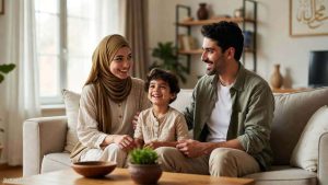 A Muslim family moving into a new home using Halal Zakat funds to pay for moving expenses.