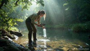 An environmental science student is collecting river water samples for an ecological research project.
