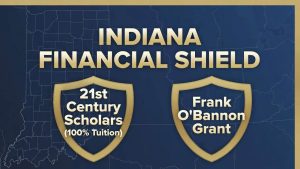 Infographic on Indiana state financial aid programs: 21st Century Scholars and the Frank O'Bannon Grant.