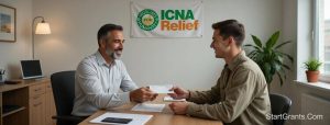 An advisor from ICNA Relief Chicago helping a veteran student secure emergency funds to cover rent.