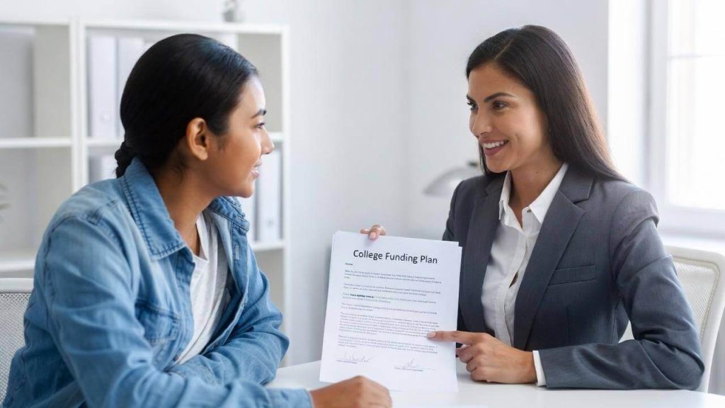 A student discussing their college funding plan with a supportive Vocational Rehabilitation counselor