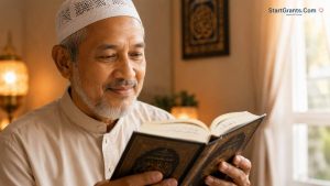 A patient reading a book clearly after vision restoration surgery.