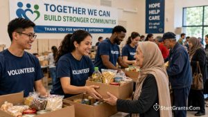 Volunteers distributing relief boxes at a local community center to vulnerable populations.