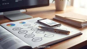 A detailed mind map and charts showing the ecosystem of charity donations and fundraising strategies.