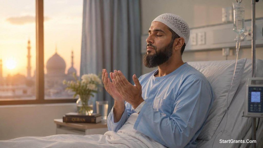 A Muslim patient making Dua before a kidney transplant surgery.
