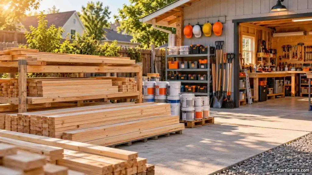 Home Depot donation request planning illustrated by organized community construction materials