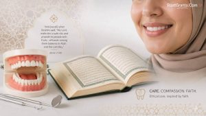 Graphic representing the Islamic perspective on orthodontic braces and dental treatments.