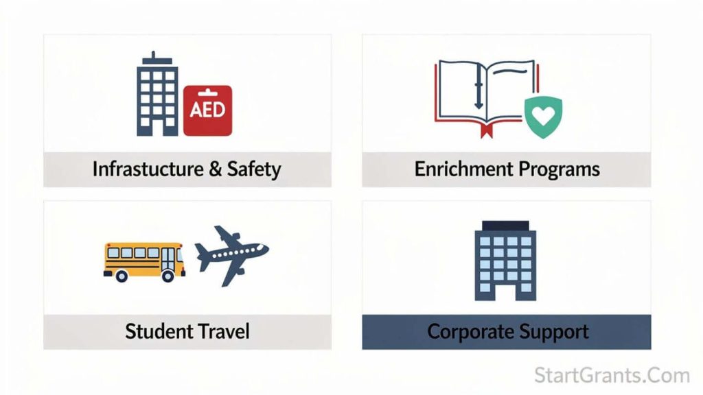 A diagram of the four main types of grants for K-12 school facilities and programs.