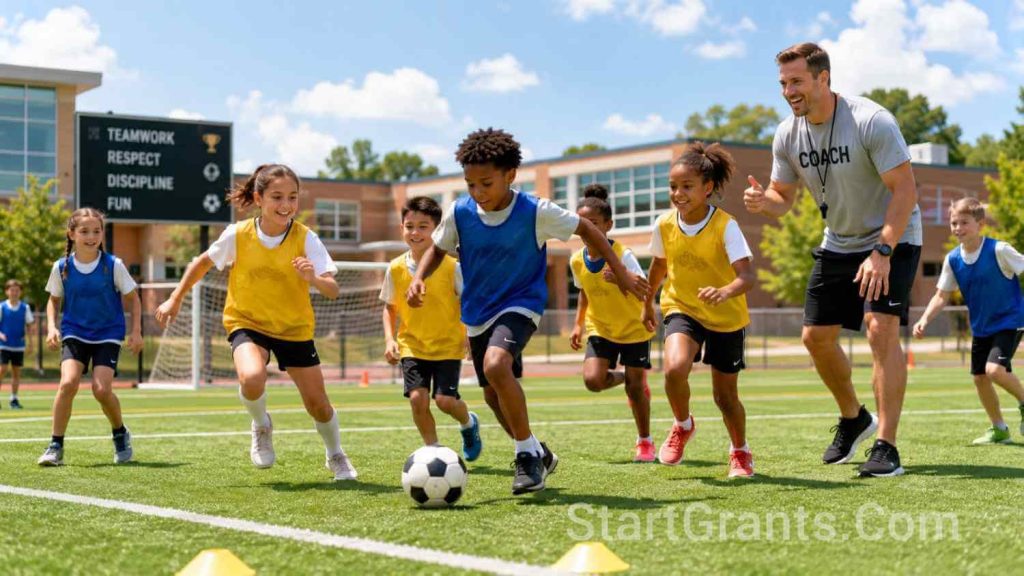 Children participating in a school physical education program funded by federal grants for childhood obesity programs.