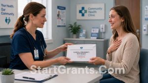 A young woman receiving official medical results after finding out where to get a free pregnancy test at a community clinic.