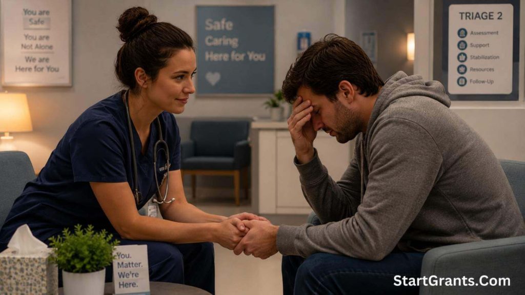 A healthcare worker providing emergency crisis stabilization for a patient.