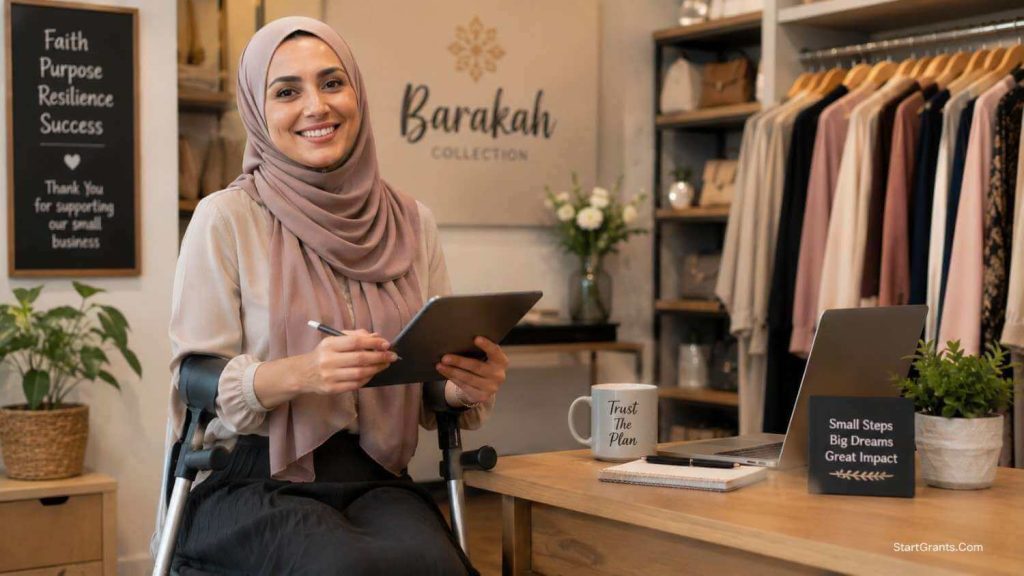 A disabled Muslim woman successfully running her own business.