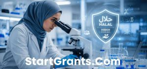 A Muslim scientist conducting ethical medical research funded by Halal Hibah grants to avoid Riba.