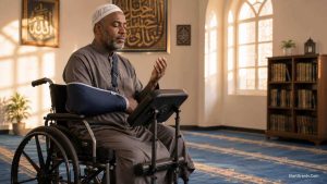 A Muslim stroke survivor making Dua and showing Sabr during recovery.