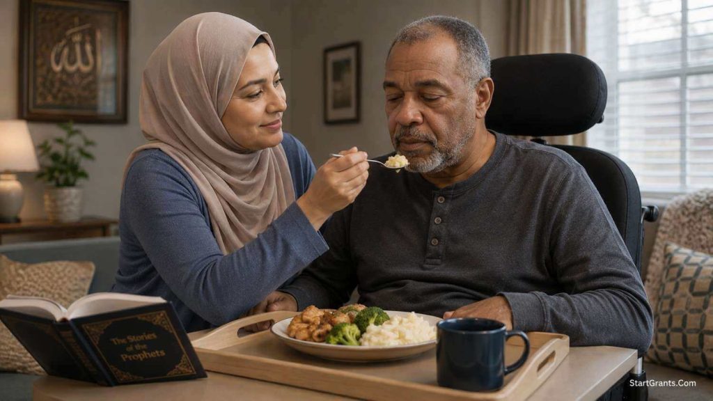 A Muslim woman caring for a family member recovering from a brain injury.