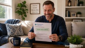 A patient holding an approved IHC financial assistance letter showing a zero balance.