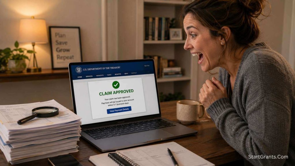 An individual successfully checking and claiming their forgotten assets and unclaimed money online.