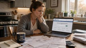 An individual applying for free government grants and financial assistance on a laptop.