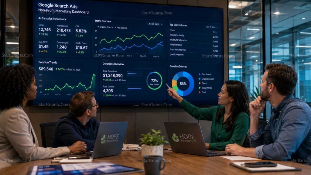 A non-profit marketing team utilizing Google Ad Grants to drive website traffic and donations.
